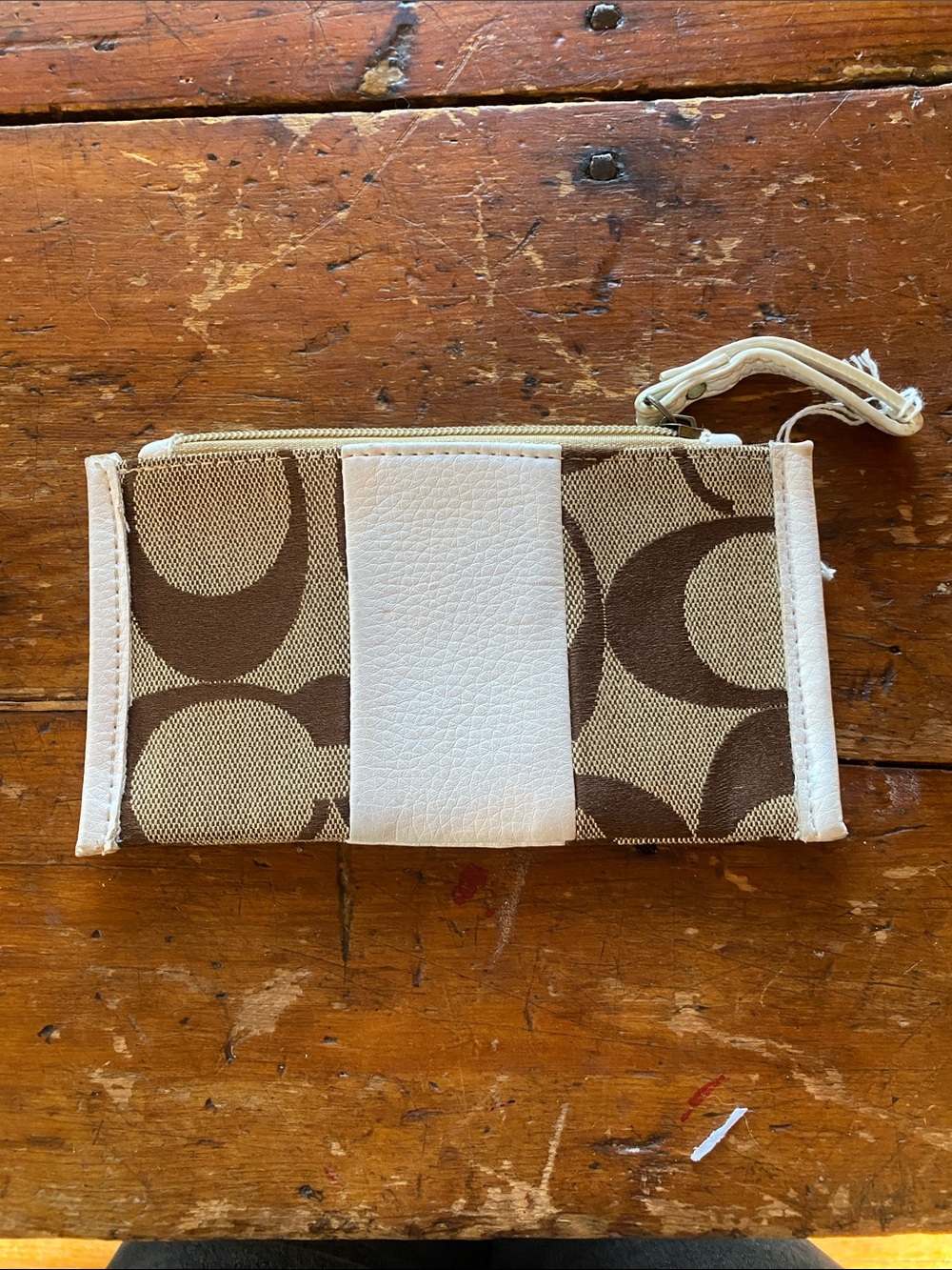 Coach Beige Brown Signature Wristlet Wallet7x4